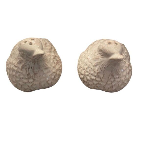 Red Clay White Glaze Partridge Bird Salt and Pepper Shakers Set of 2 - Picture 1 of 6